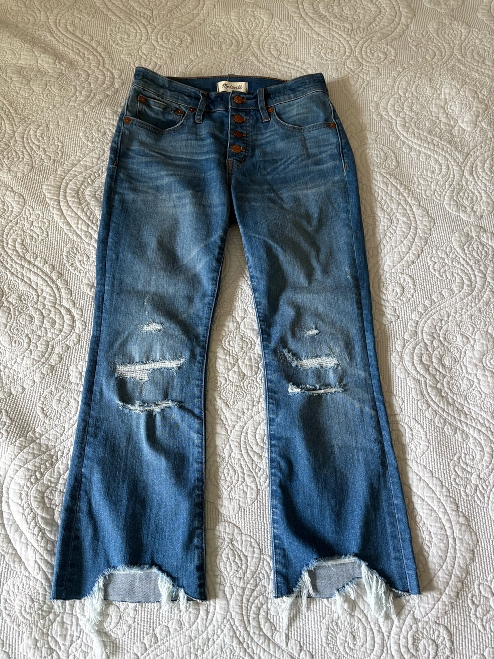 Madewell Cali Demi-Boot Distressed Mid-Blue Cropped Jeans